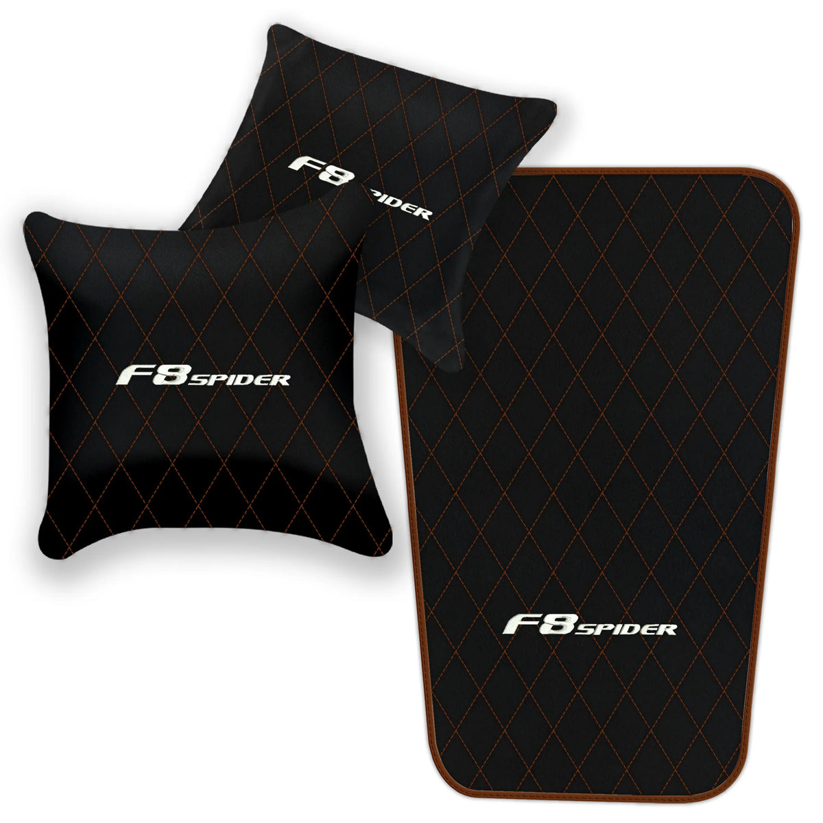 Black Leather Floor Mats for Ferrari F8 Spider (2019-2023) with Single Diamond Pattern | Full Set Option