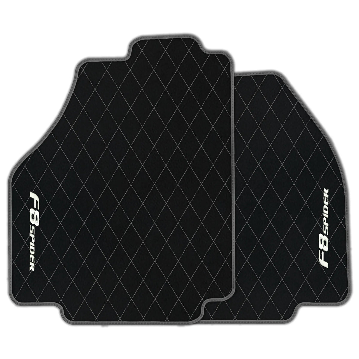 Black Leather Floor Mats for Ferrari F8 Spider (2019-2023) with Single Diamond Pattern | Full Set Option