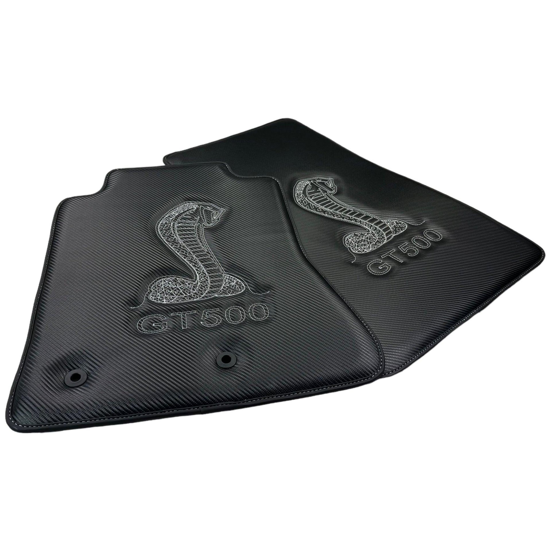 Carbon Fiber Floor Mats for Ford Mustang GT500 Shelby (2015-2021) with Cobra Sewing - AutoWin