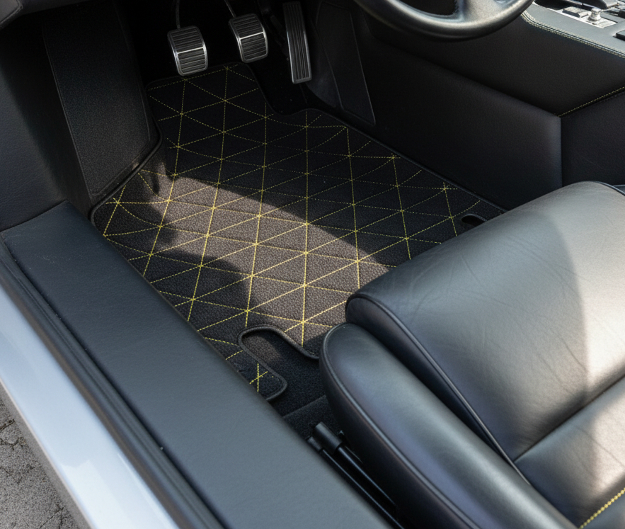 Tapis de voiture en cuir personnalisables avec motif hexagonal symétrique pour Lamborghini Countach (1974–1990) - AutoWin