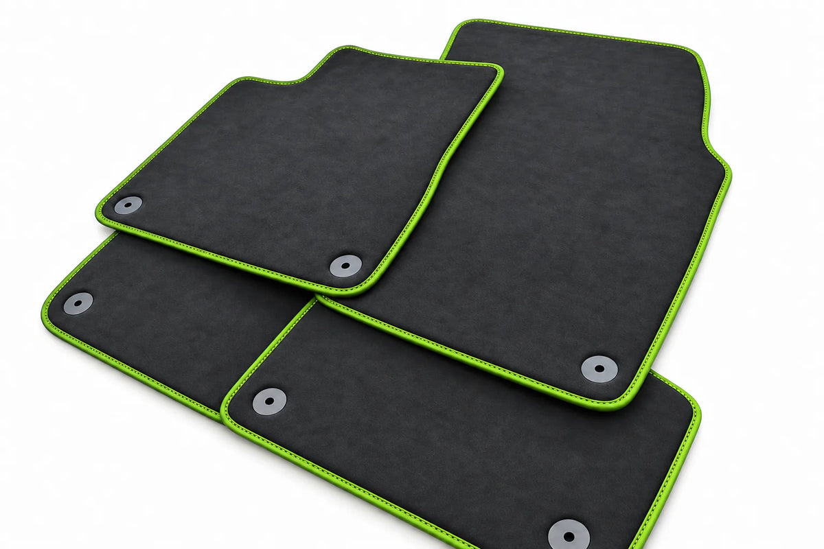 Customizable Floor Mats For Lamborghini Urus Alcantara Leather With Yellow Stitching Green trim