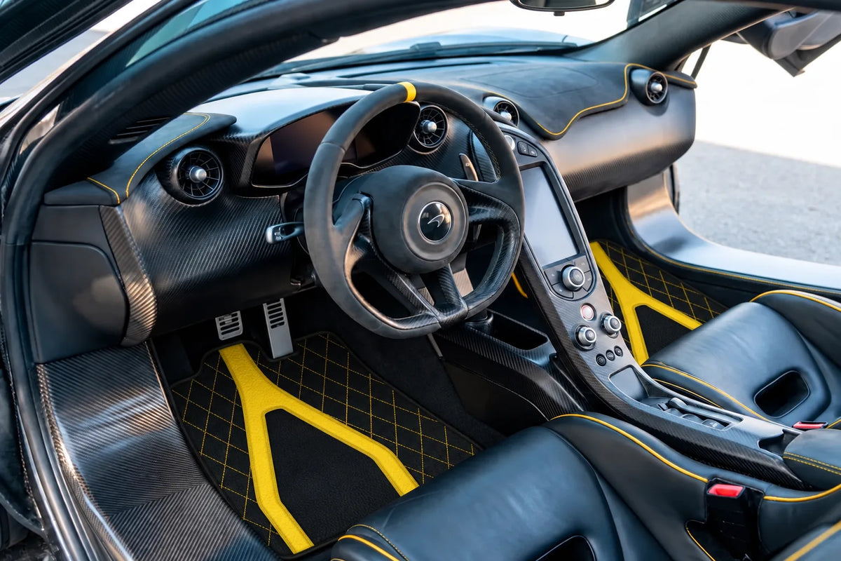 Customizable Leather Floor Mats with AW04 Pattern for McLaren P1 (2013-2015) inside the vehicle