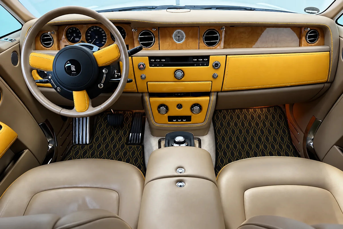 Customizable Leather Floor Mats with AW10 Pattern for Rolls Royce Phantom Sedan (2003-2016) inside the vehicle