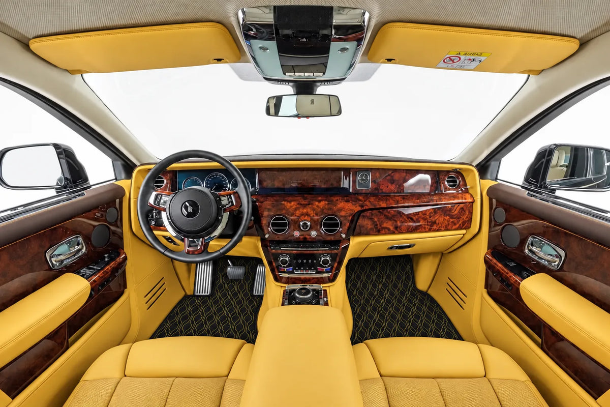 Customizable Leather Floor Mats with AW10 Pattern for Rolls Royce Phantom VIII (2017-2024) inside the vehicle