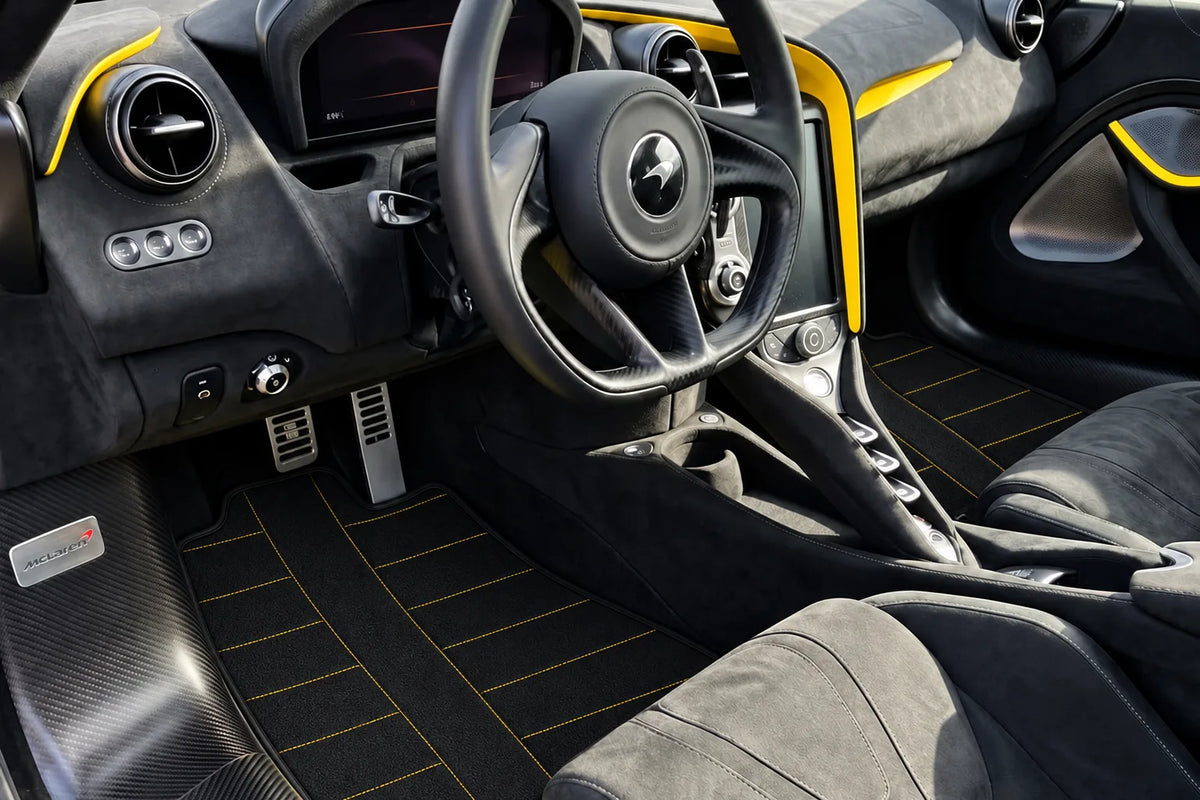 Customizable Leather Floor Mats with AW30 Pattern for McLaren 750S (2023-2025) inside the vehicle