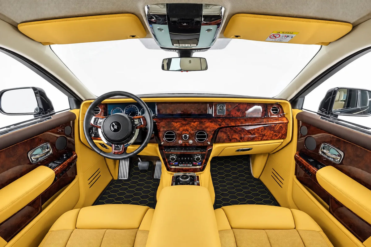 Customizable Leather Floor Mats with Divario Pattern for Rolls Royce Phantom VIII (2017-2024) inside the vehicle