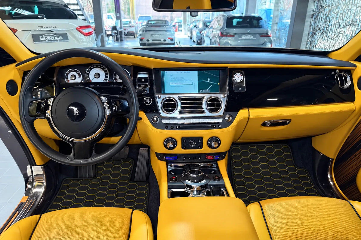 Customizable Leather Floor Mats with Divario Pattern for Rolls Royce Wraith (2013–2023) inside the vehicle