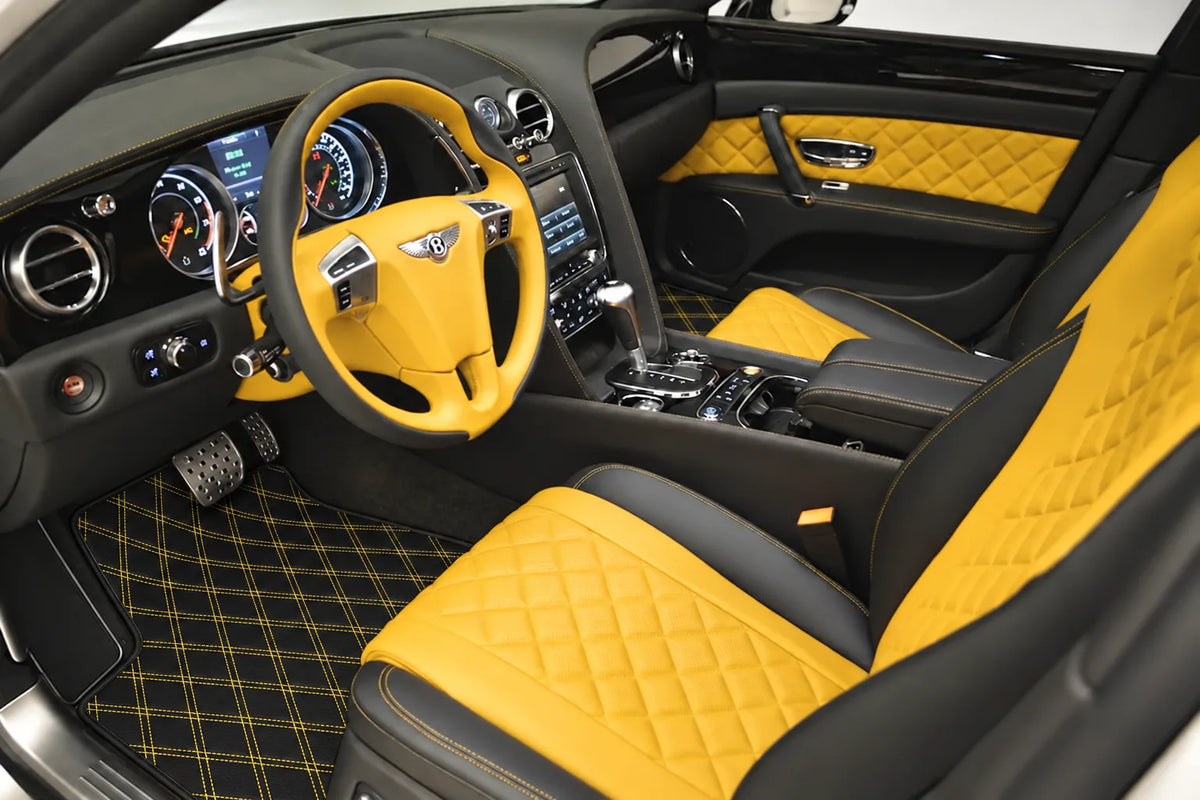 Customizable Leather Floor Mats with Double Diamond Pattern for Bentley Flying Spur (2013-2019) inside the vehicle
