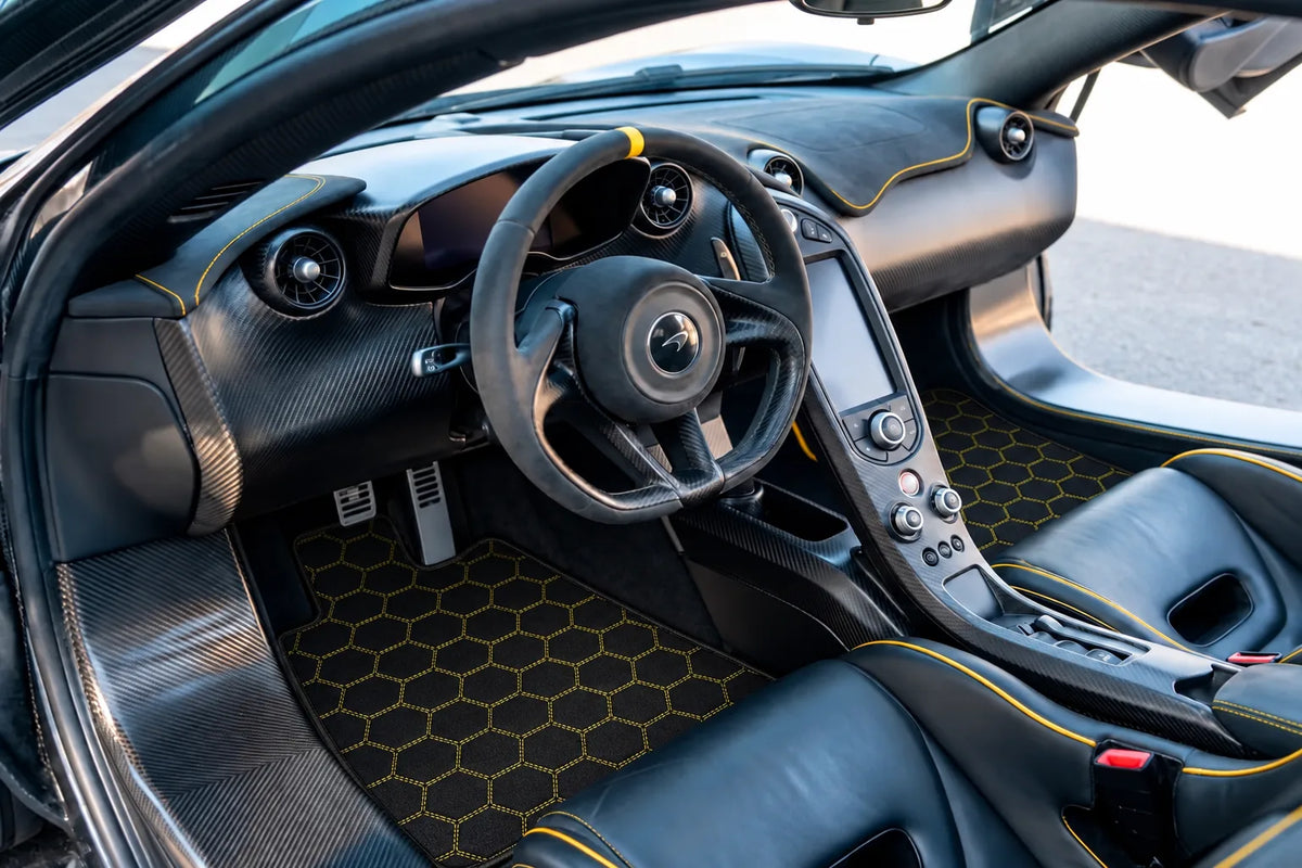 Customizable Leather Floor Mats with Hexagon Hex Pattern for McLaren P1 (2013-2015) inside the vehicle