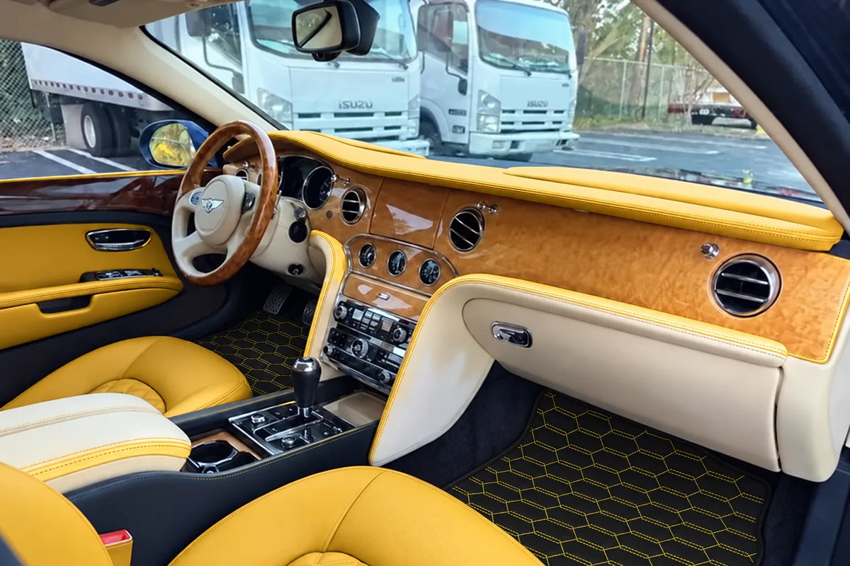 Customizable Leather Floor Mats with Interlaced Hex Pattern for Bentley Mulsanne (2010-2020) inside the vehicle