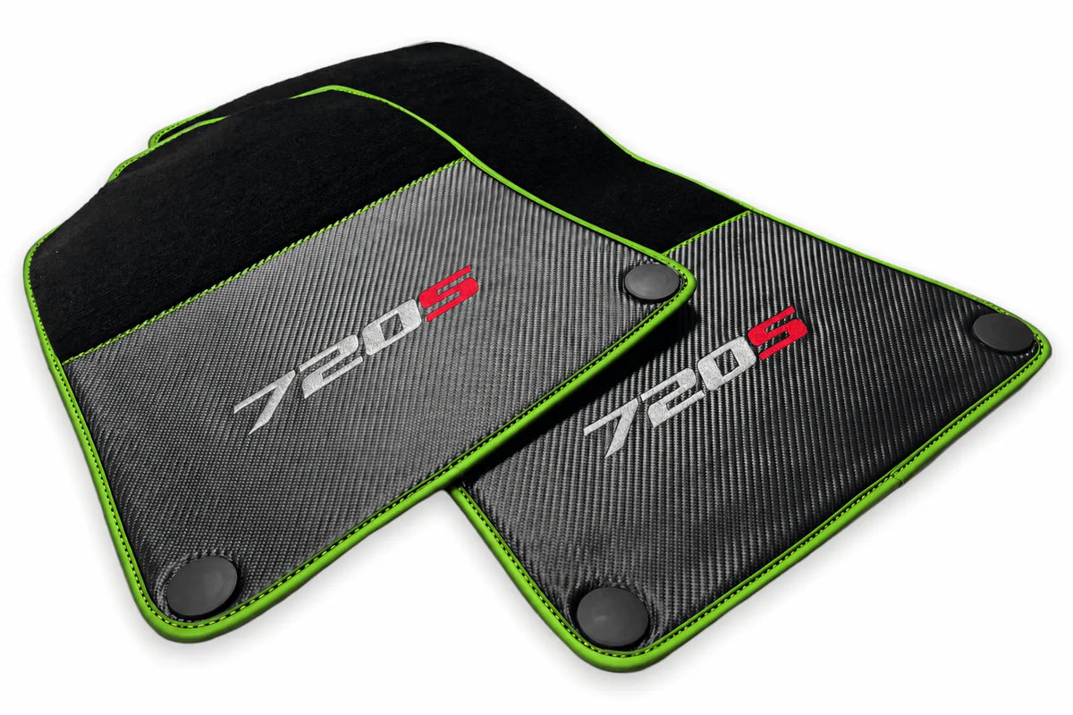 Floor Mats For McLaren 720S Black Tailored Carpets With Carbon Green trim