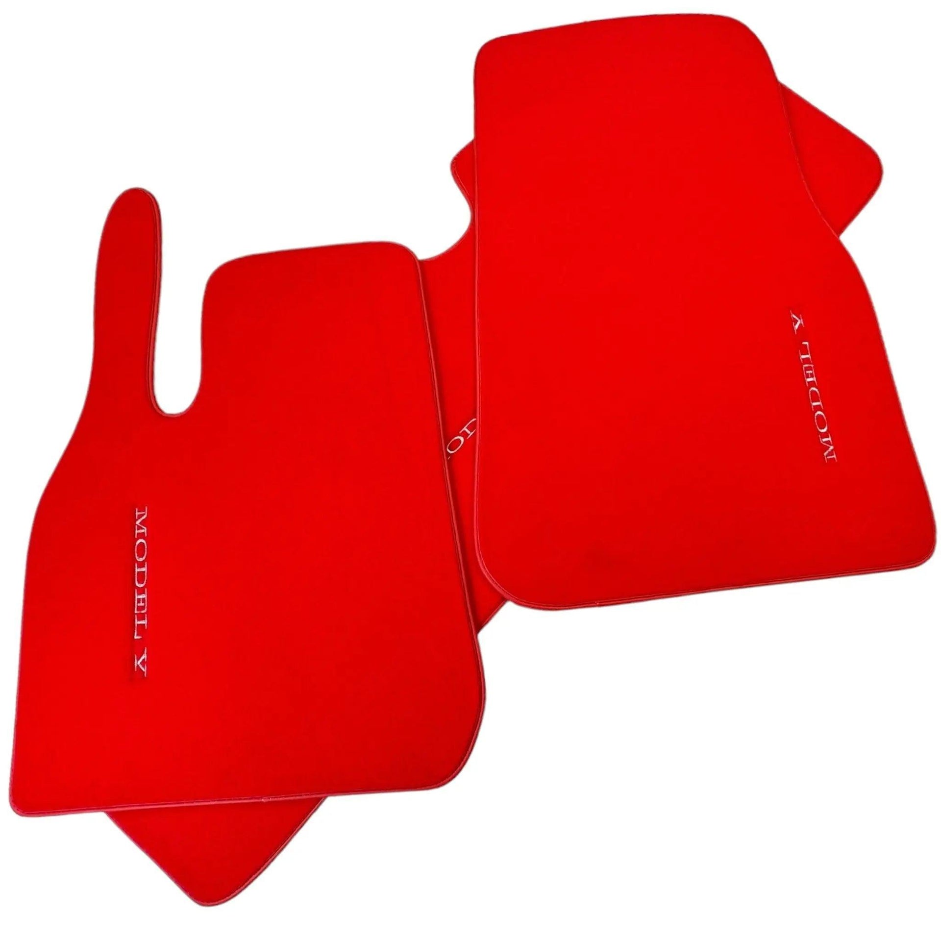 Red Floor Mats for Tesla Model Y (2020-2023) with Red Trim - AutoWin