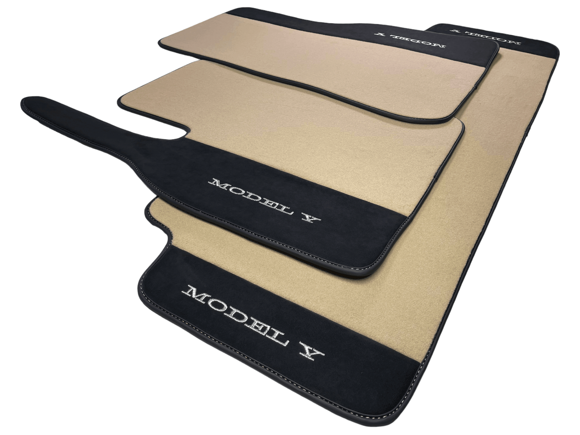 Beige Floor Mats For Tesla Model Y With Alcantara Leather - AutoWin
