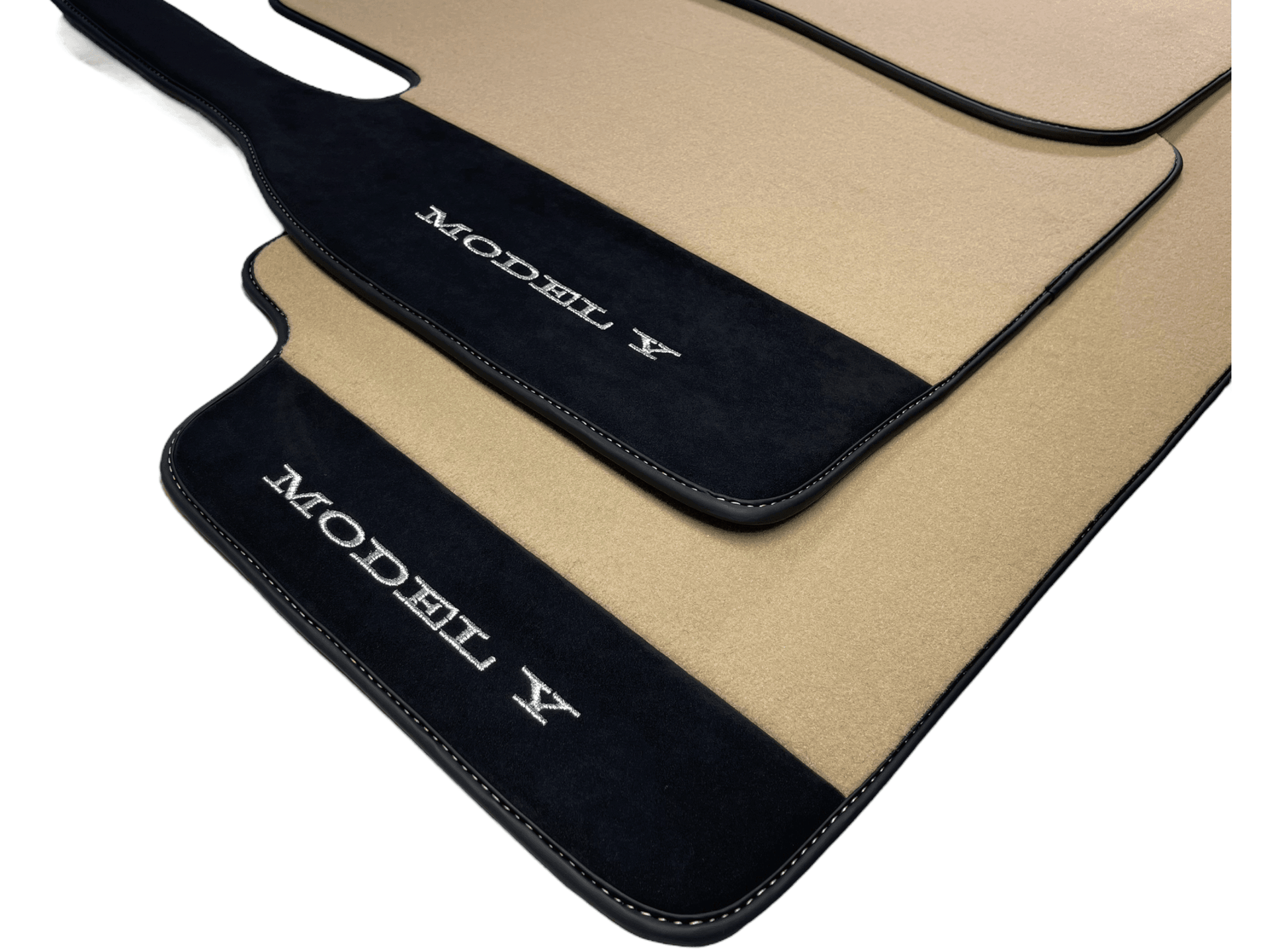 Beige Floor Mats For Tesla Model Y With Alcantara Leather - AutoWin