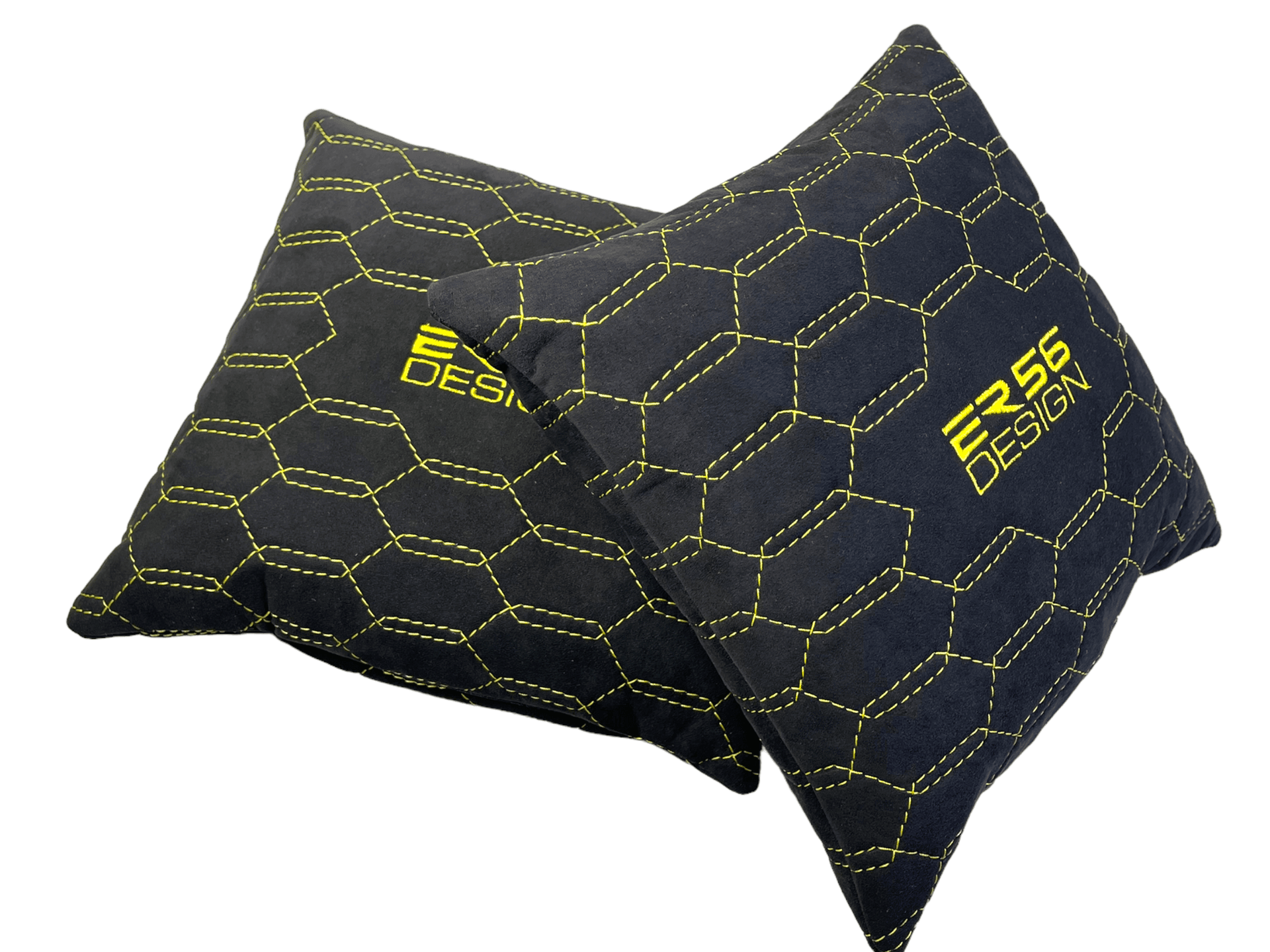 Black Alcantara Leather Pillows ER56 Design Set of 2 Yellow Sewing - AutoWin