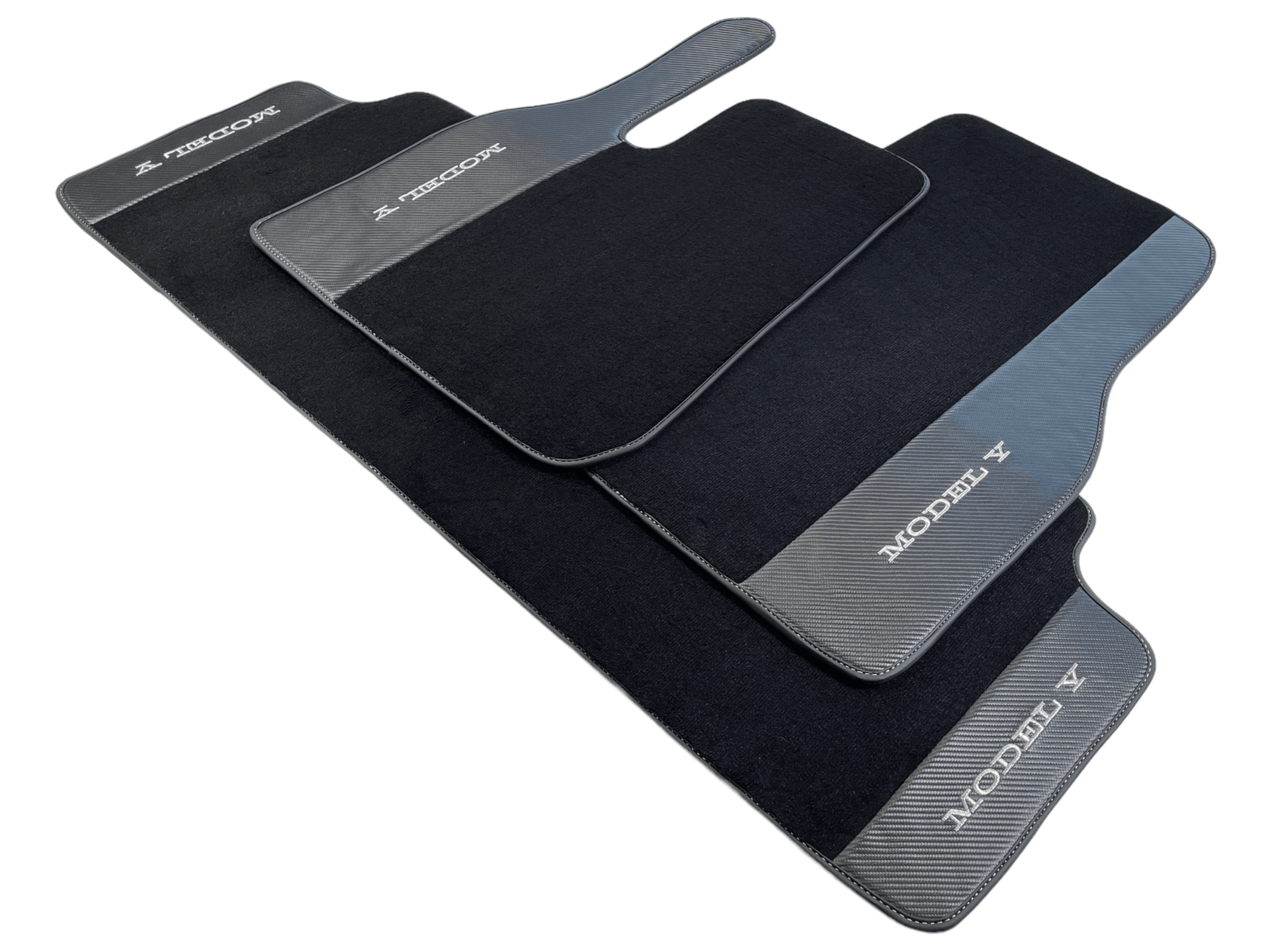 Black Floor Mats For Tesla Model Y With Carbon Fiber Leather - AutoWin