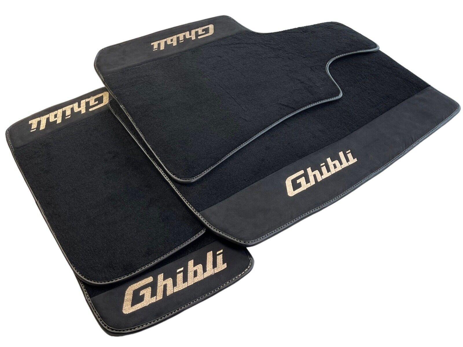 Floor Mats For Maserati Ghibli 2013-2022 Black With Alcantara Leather - AutoWin