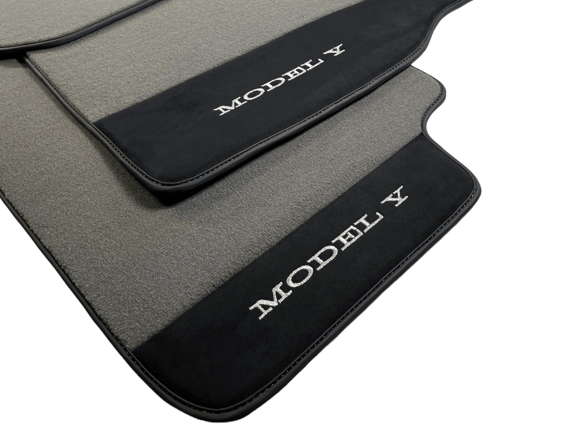 Gray Floor Mats For Tesla Model Y With Alcantara Leather - AutoWin