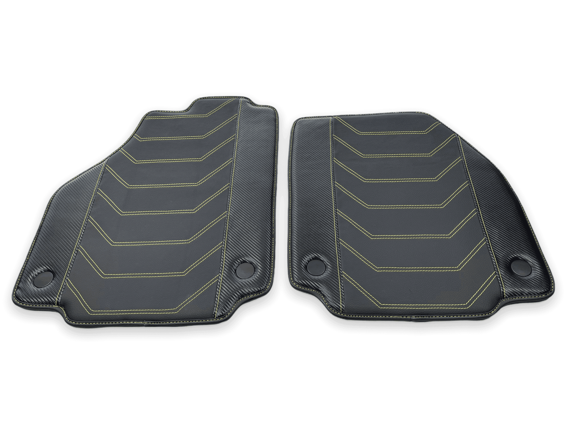Leather Floor Mats For Ferrari 458 Italia 2009-2015 Black With Yellow Sewing - AutoWin