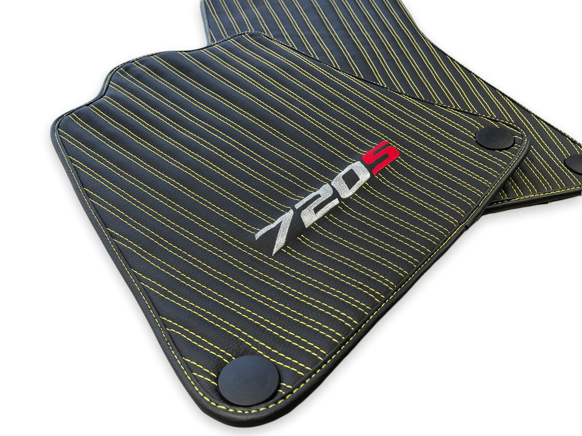 Leather Floor Mats For McLaren 720S Black Tailored Yellow Sewing - AutoWin