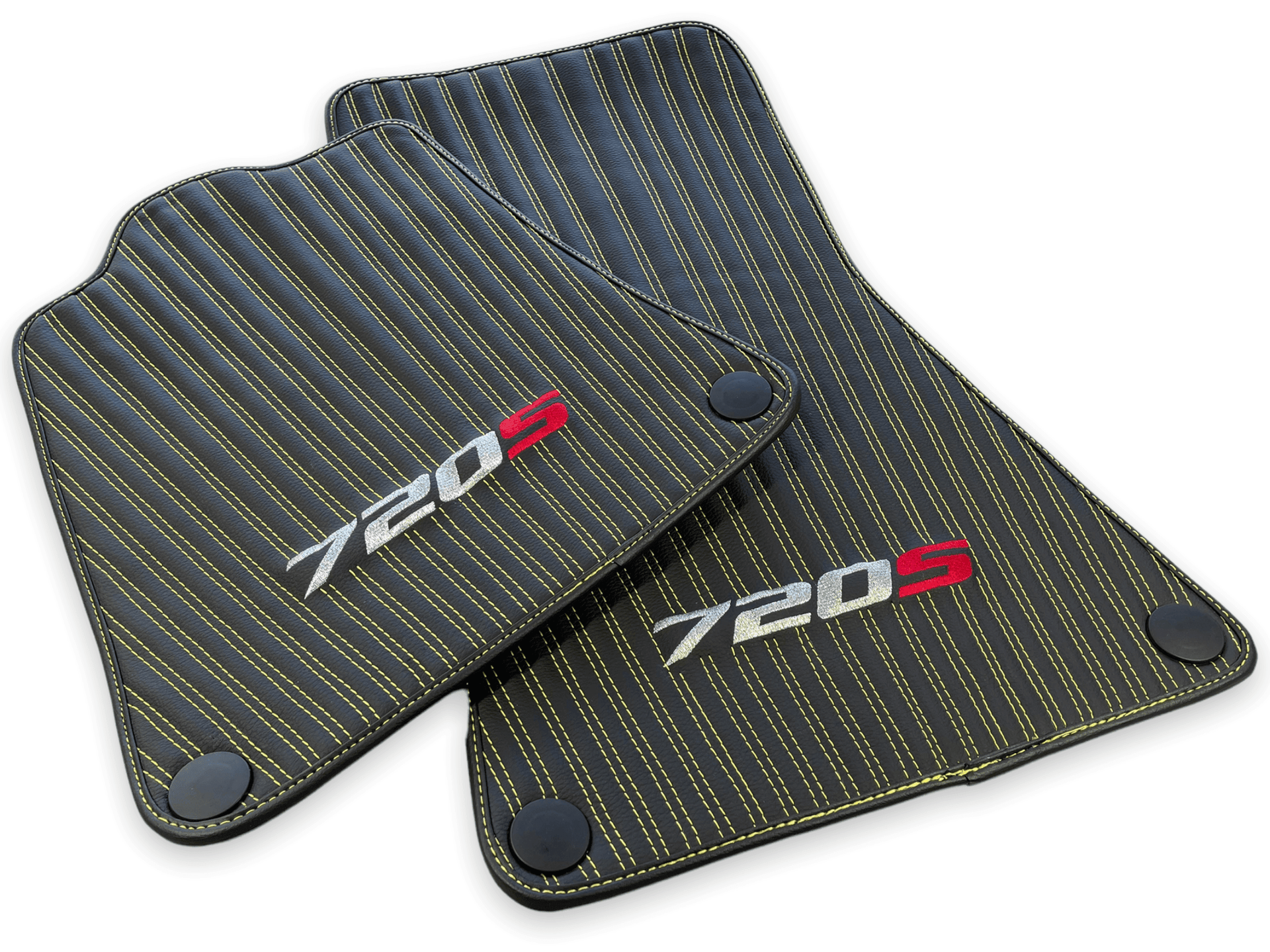 Leather Floor Mats For McLaren 720S Black Tailored Yellow Sewing - AutoWin