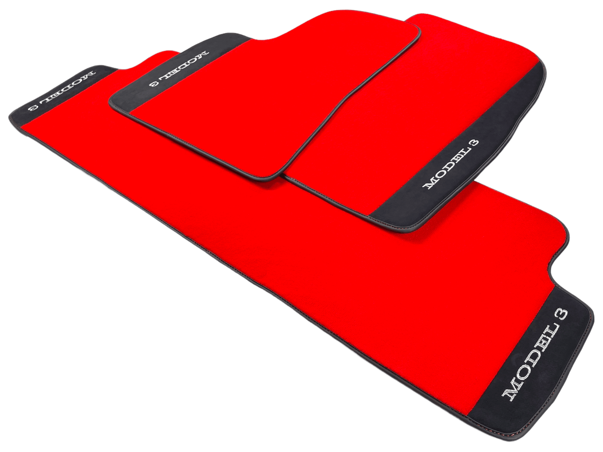 Red Floor Mats For Tesla Model 3 With Alcantara Leather - AutoWin