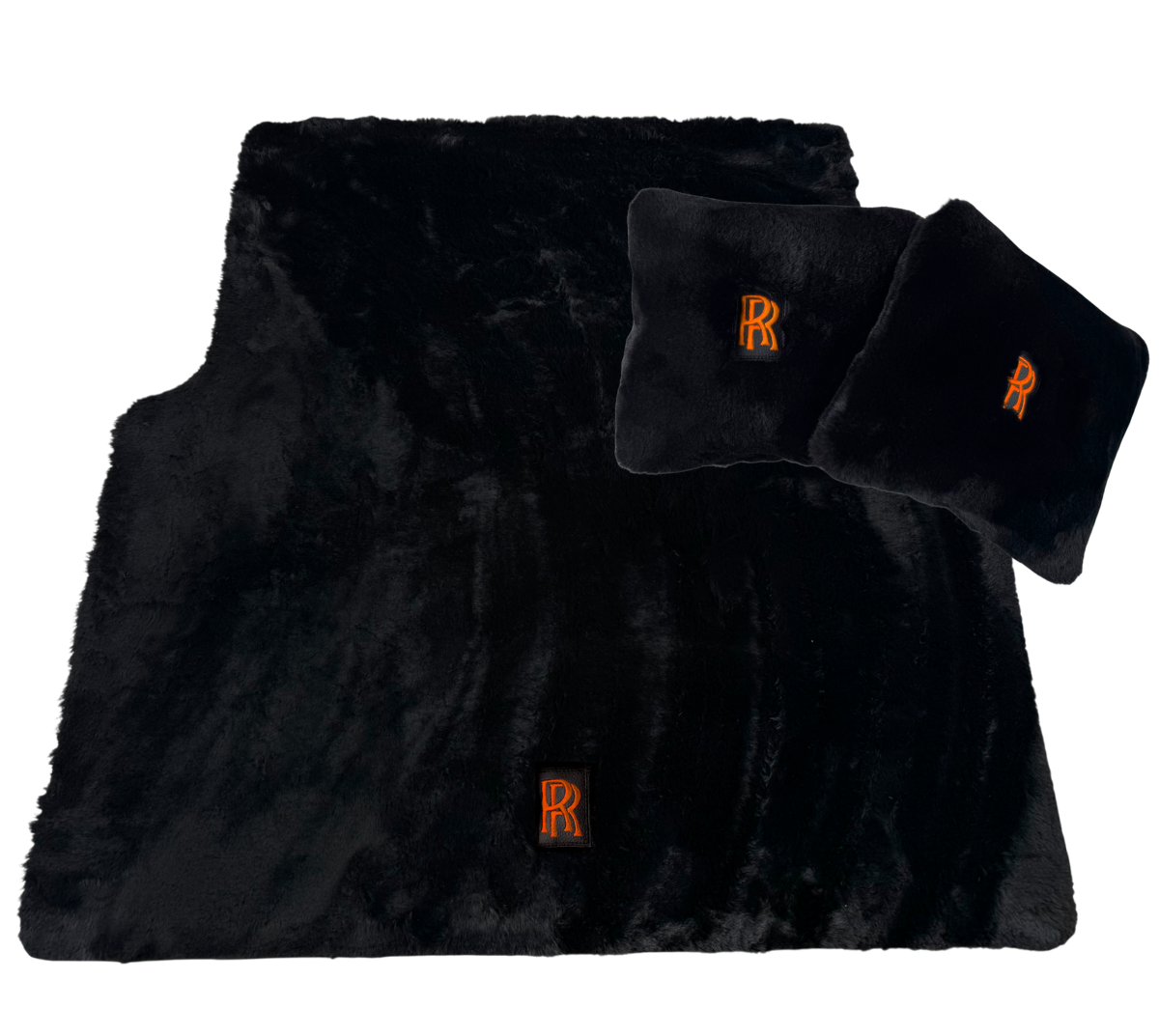 Customizable Black Sheepskin Trunk Floor Mat for Rolls-Royce Phantom VIII (2017-2024) | Orange RR Logo - AutoWin