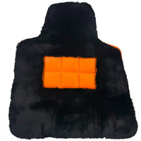 Black Sheepskin Floor Mats for Rolls-Royce Ghost Series II (2021-2024) I Orange Leather Trim - AutoWin