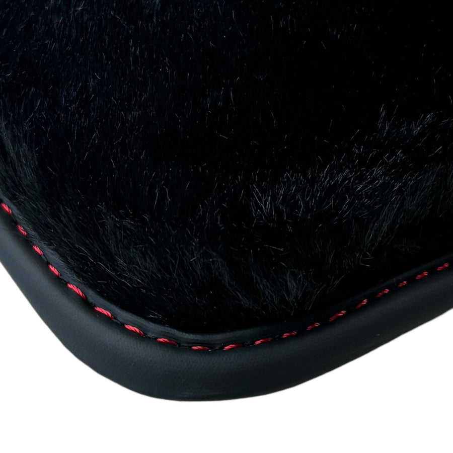 Black Sheepskin Floor Mats for Ferrari Roma (2021-2024) with Leather - AutoWin