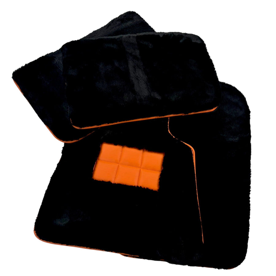 Black Sheepskin Floor Mats for Rolls-Royce Phantom VIII (2017-2024) Orange Leather Trim - AutoWin
