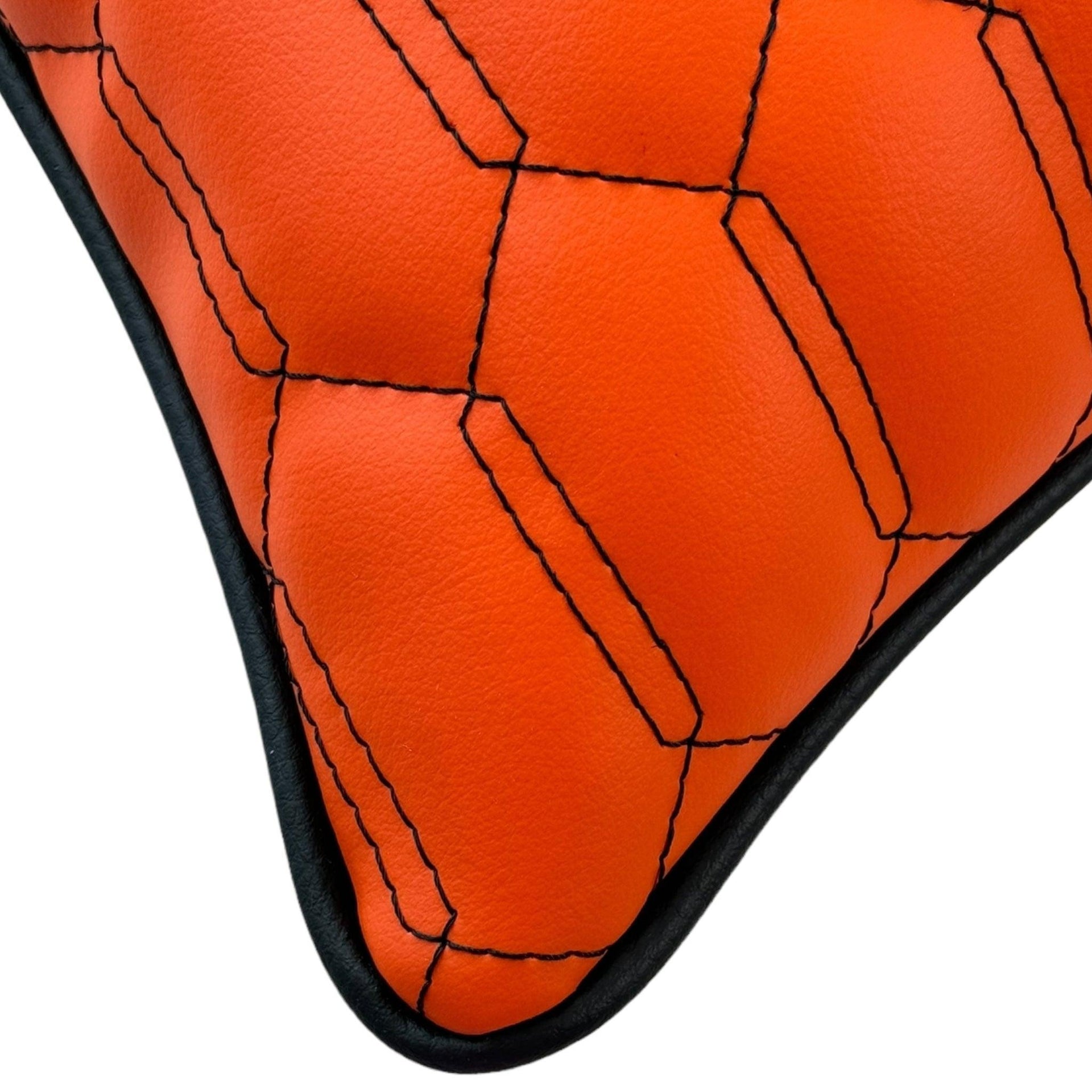 Orange Leather Pillows Performante Set of 2 with Black Sewing - AutoWin