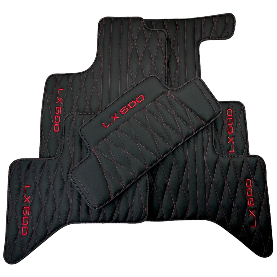Leather Floor Mats for Lexus LX 600 (2022-2024) with Red Stitching - AutoWin