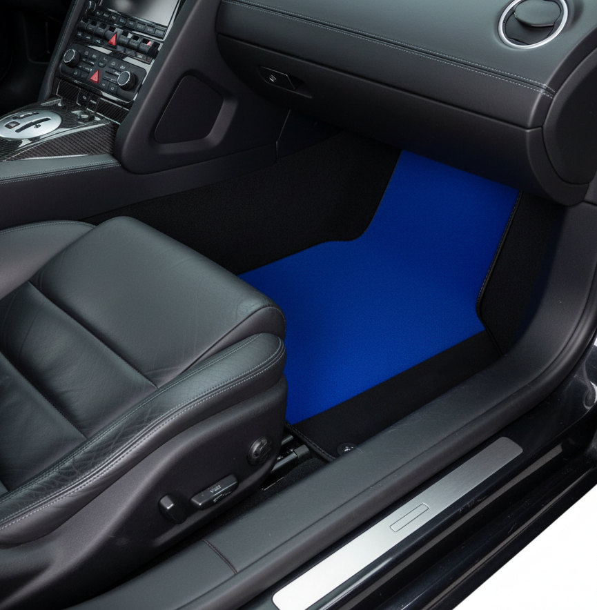 Tapis de voiture bleus personnalisés pour Lamborghini Gallardo avec cuir Alcantara