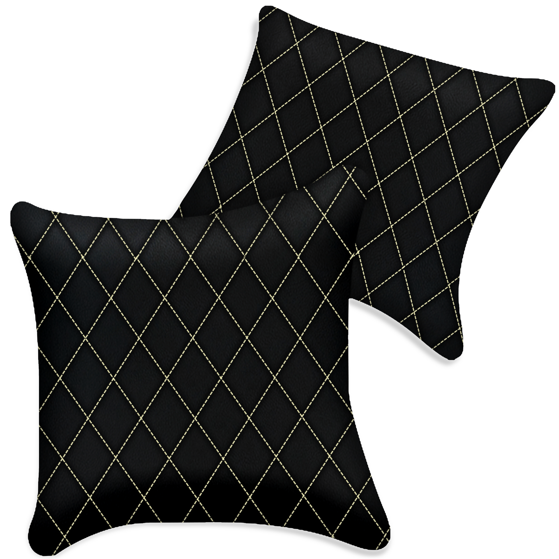 Customizable Black Leather Pillows Set of 2 for All Vehicles | Single Diamond Pattern