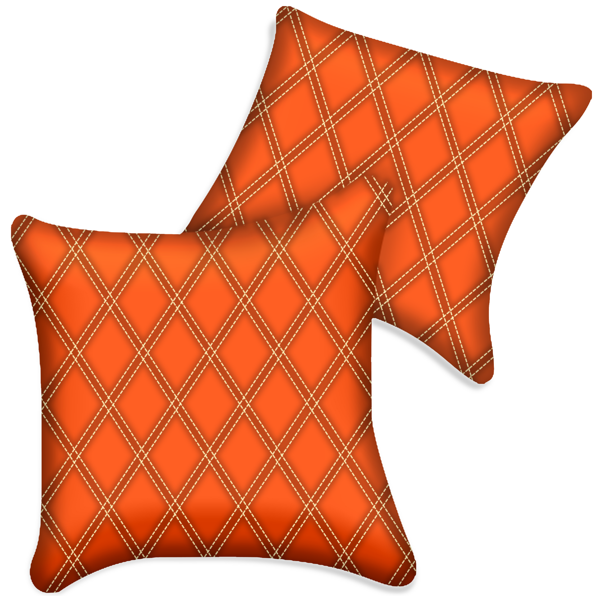 Customizable Orange Leather Pillows Set of 2 for All Vehicles | Double Diamond Pattern