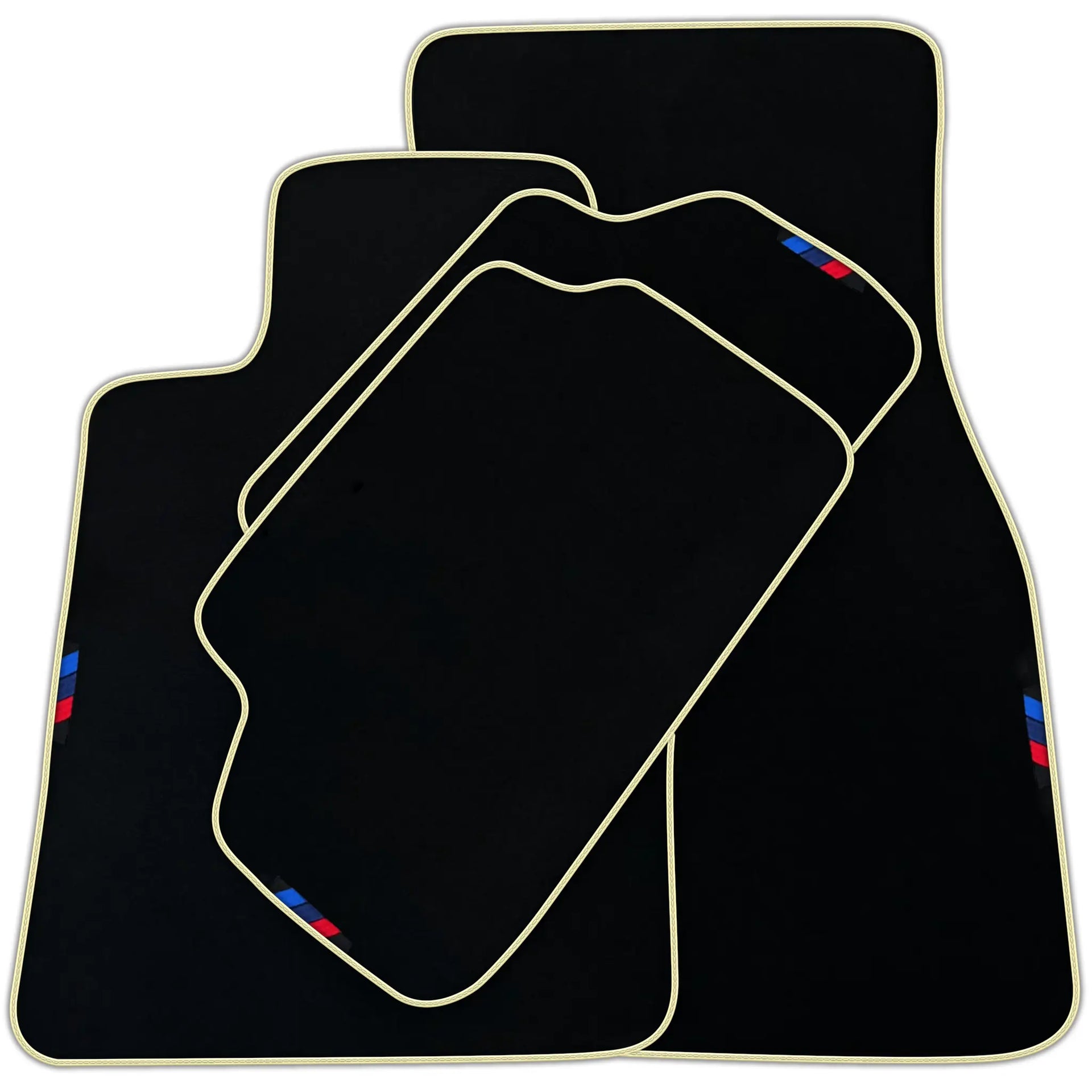 Black Floor Mats For BMW 1 Series E81 With 3 Color Stripes Tailored Set Perfect Fit | Various Trim Colors