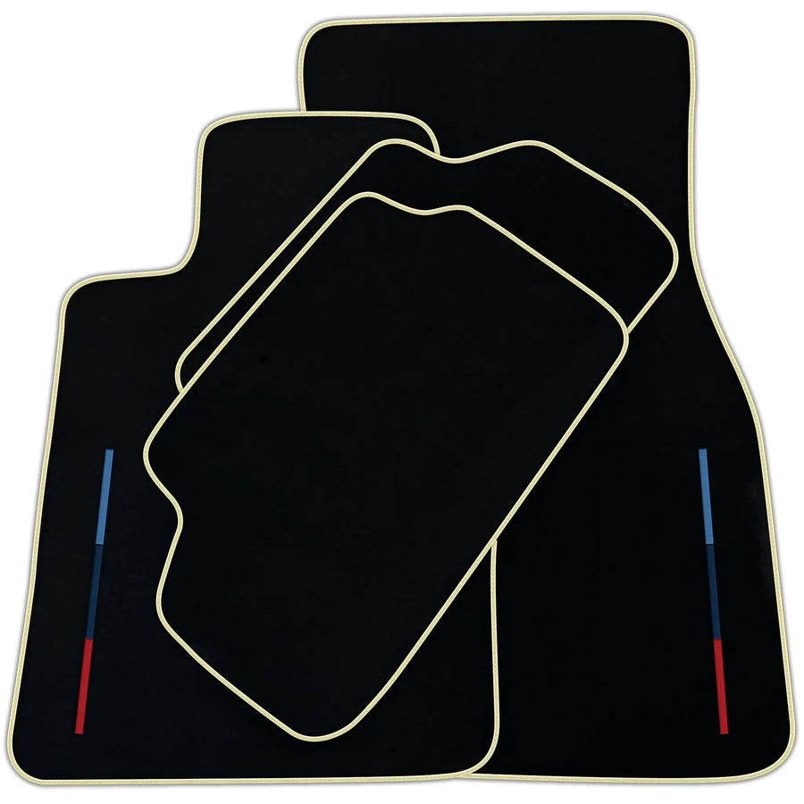 Black Floor Mats For BMW Gran Tourer F46 (2015-2022) 7 Seats With 3 Color Stripes Tailored Set Perfect Fit | Various Trim Colors