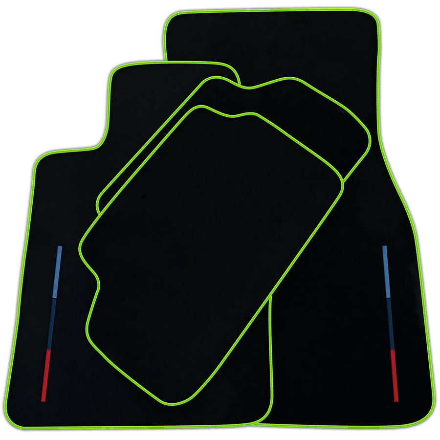 Black Floor Mats For BMW Gran Tourer F46 (2015-2022) 7 Seats With 3 Color Stripes Tailored Set Perfect Fit | Various Trim Colors