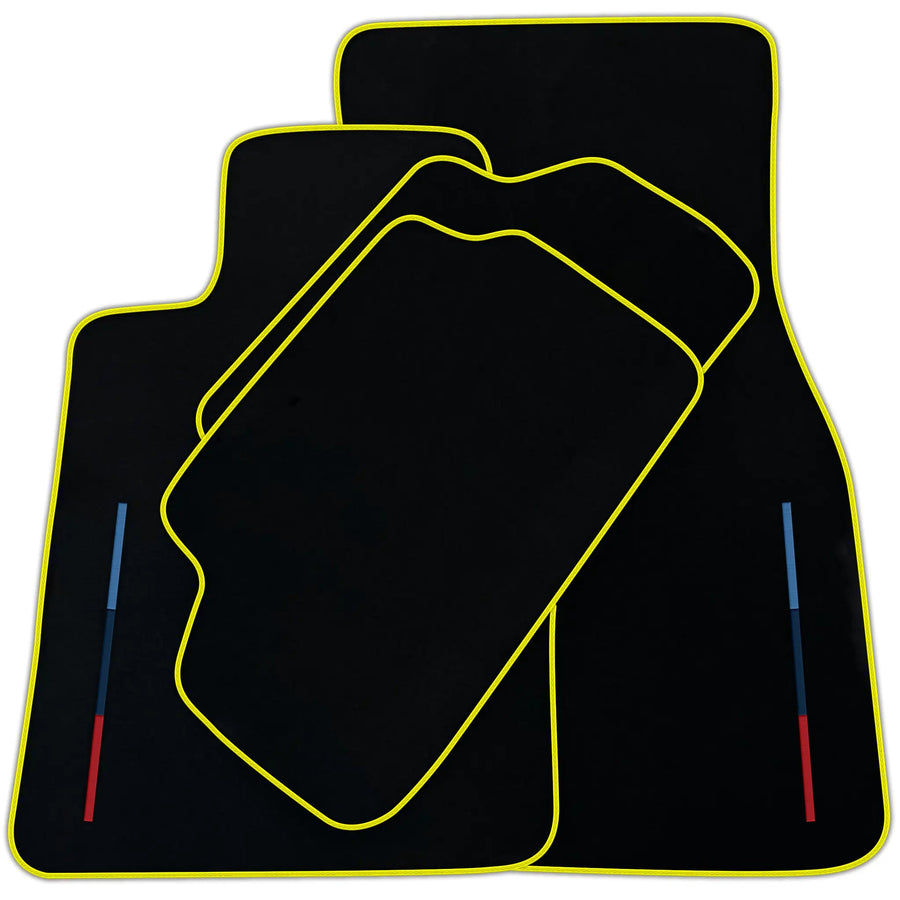 Black Floor Mats For BMW Gran Tourer F46 (2015-2022) 7 Seats With 3 Color Stripes Tailored Set Perfect Fit | Various Trim Colors