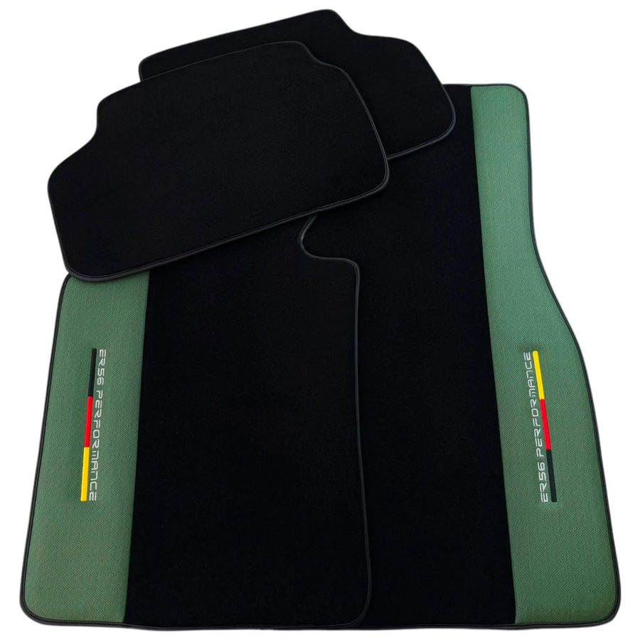 Black Floor Mats for BMW G60 (2023-2026) Sedan with Green Leather ER56 Performance