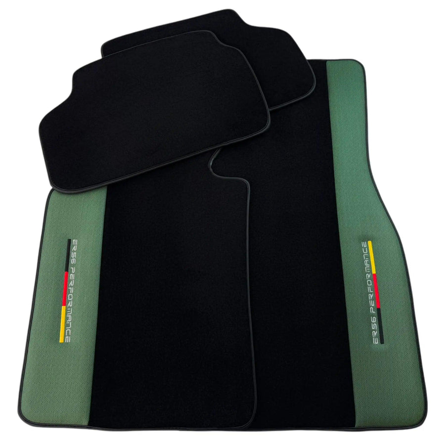 Black Floor Mats for BMW F74 Gran Coupe (2025-2026) with Green Leather ER56 Performance