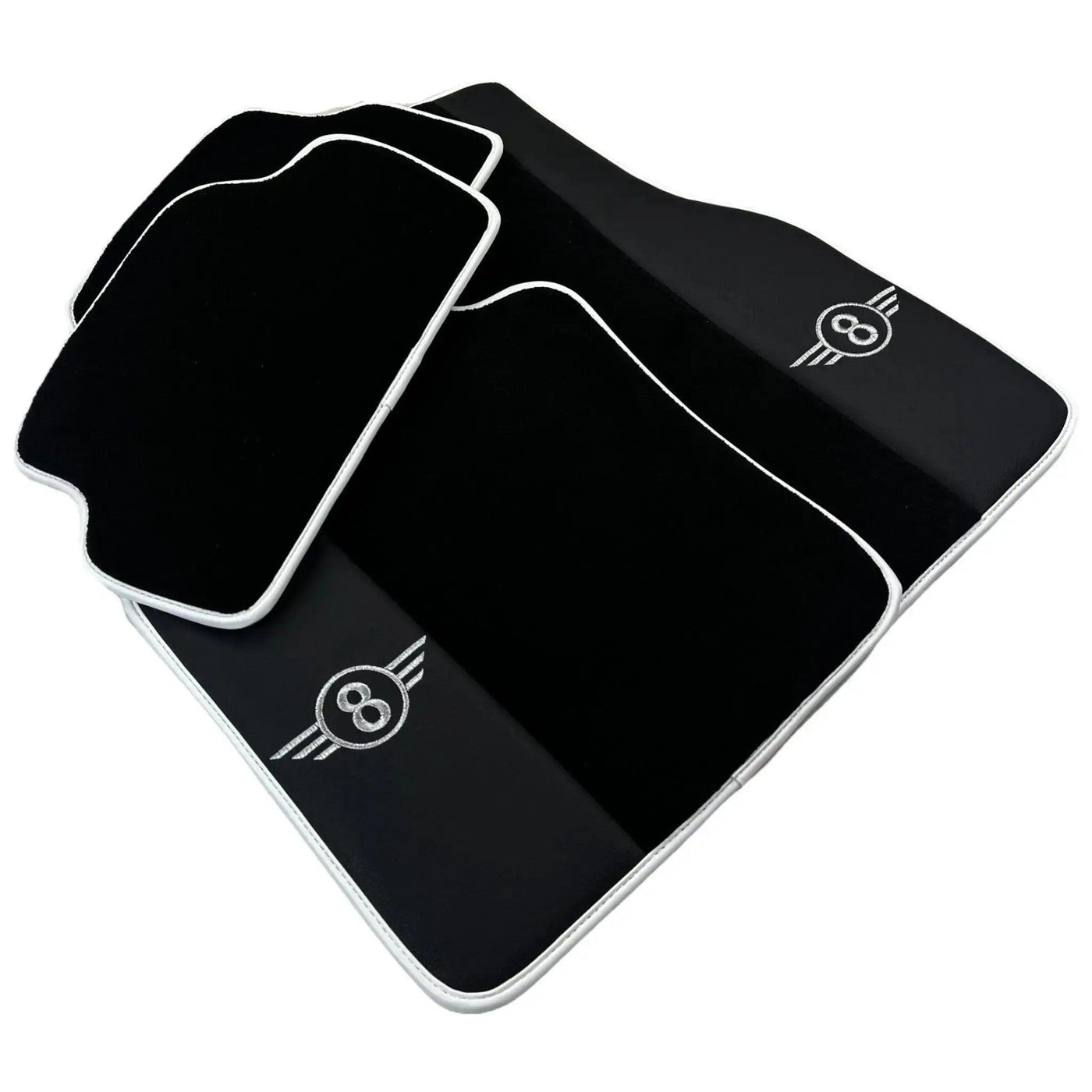 Black Floor Mats for Mini Cabrio F57 Convertible (2016-2023) with Leather | White Trim - AutoWin