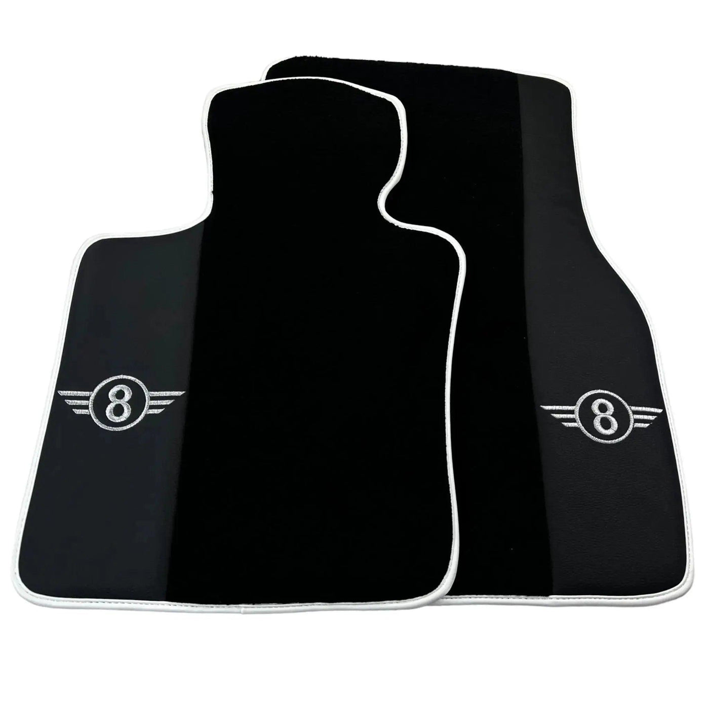 Black Floor Mats for Mini Cabrio F57 Convertible (2016-2023) with Leather | White Trim - AutoWin