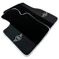 Black Floor Mats for Mini Cabrio R52 Convertible (2004-2009) with Leather | White Trim - AutoWin