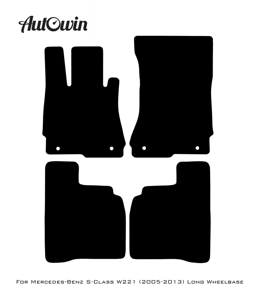 Black Leather Floor Mats For Mercedes Benz S-Class W221 (2005-2013) Long Wheelbase | ER56 Design - AutoWin