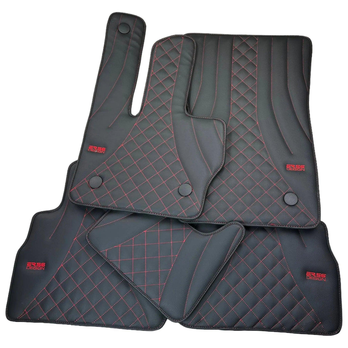 Black Leather Floor Mats for Mercedes-Benz G Class W461 (1979-2008) ER56 Design - AutoWin