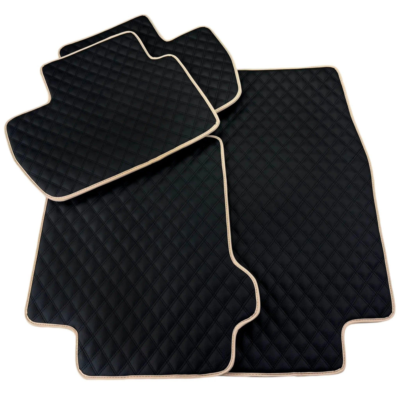 Black Stitched Leather Floor Mats for Maserati GranCabrio MC (2013-2019) | Beige Trim - AutoWin