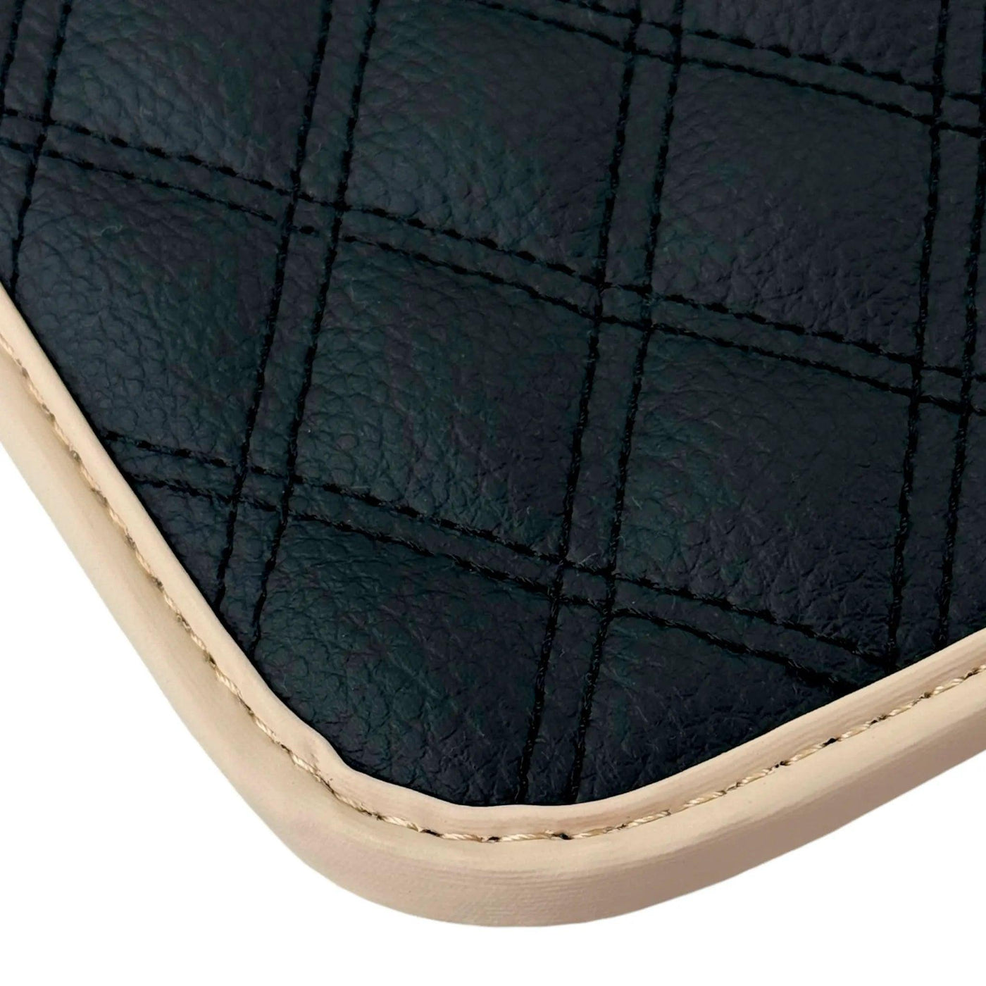 Black Stitched Leather Floor Mats for Maserati GranCabrio Sport (2011-2019) | Beige Trim - AutoWin