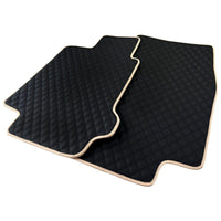 Black Stitched Leather Floor Mats for Maserati GranTurismo MC (2009-2010) | Beige Trim - AutoWin