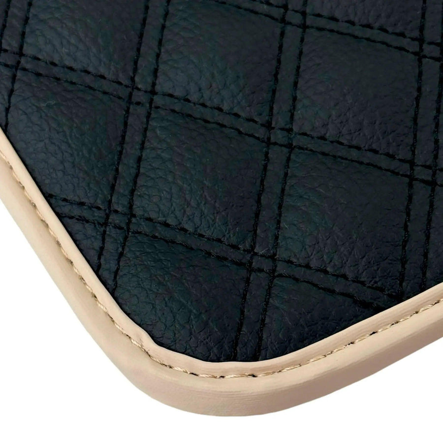 Black Stitched Leather Floor Mats for Maserati GranTurismo Sportline (2009-2019) | Beige Trim - AutoWin